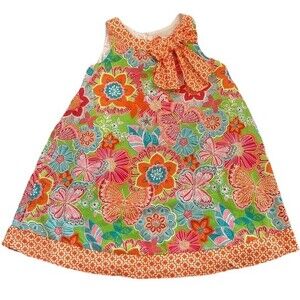 Counting Daisies Formal Pink and Orange Floral Bow Dress Size 6